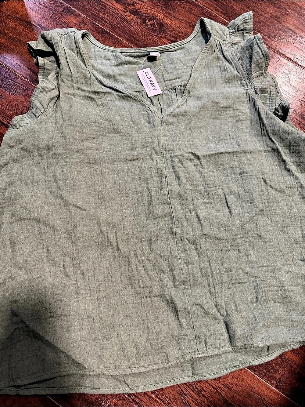 Old Navy Sleeveless Crinkle Gauze Top Ruffle Green XL NEW